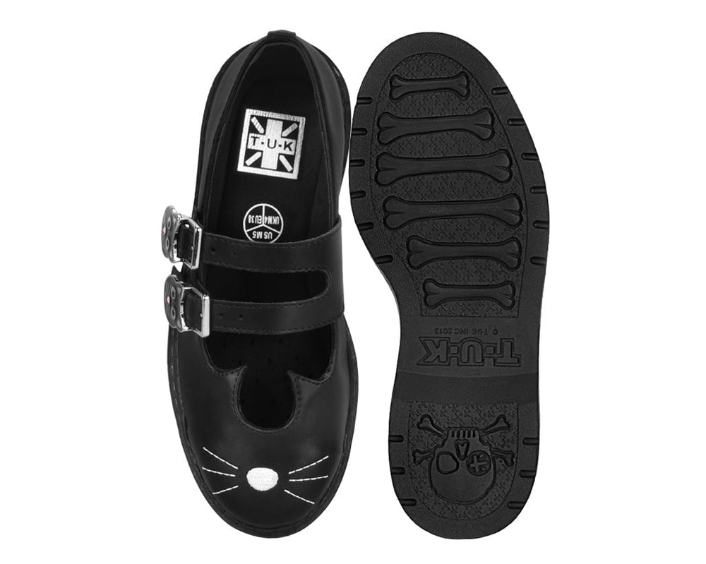 T.U.K. Shoes A3363L Black Leather 2-Buckle Kitty Mary Jane