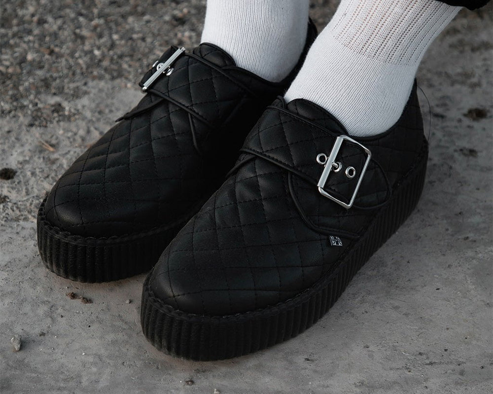 T.U.K. Shoes V3301 Black TUKskin Quilted Buckle Viva Mondo Creeper