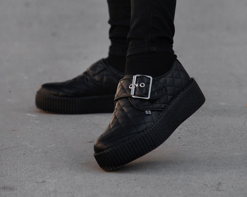T.U.K. Shoes V3301 Black TUKskin Quilted Buckle Viva Mondo Creeper