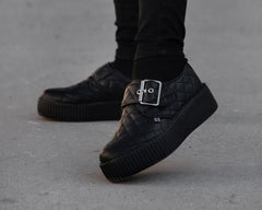 T.U.K. Shoes V3301 Black TUKskin Quilted Buckle Viva Mondo Creeper