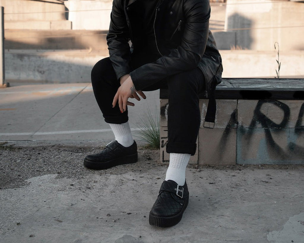 T.U.K. Shoes V3301 Black TUKskin Quilted Buckle Viva Mondo Creeper