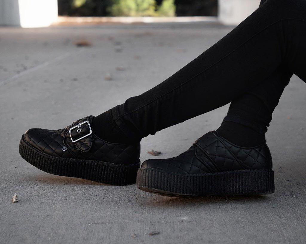 T.U.K. Shoes V3301 Black TUKskin Quilted Buckle Viva Mondo Creeper
