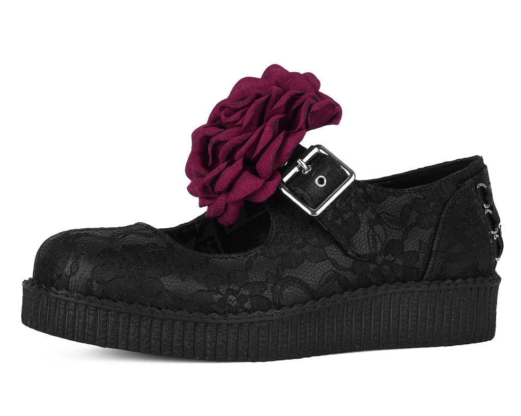 T.U.K. Shoes F3406L Black TUKskin Flower Lace Viva Low Mary Jane
