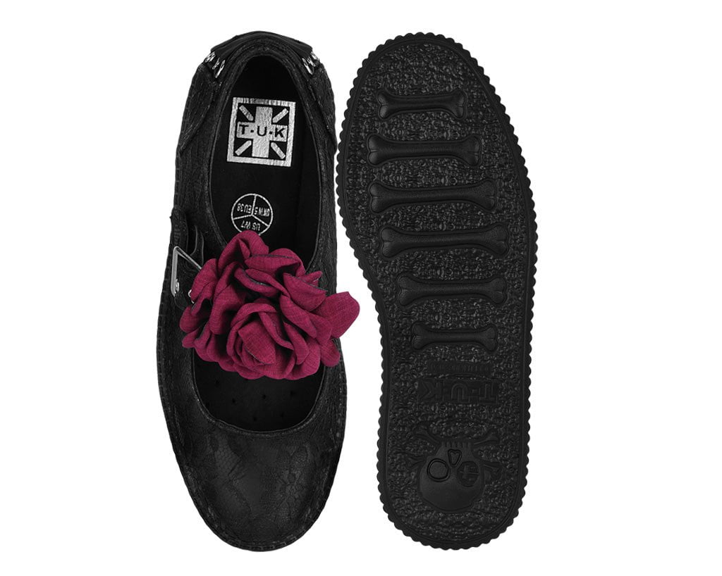 T.U.K. Shoes F3406L Black TUKskin Flower Lace Viva Low Mary Jane