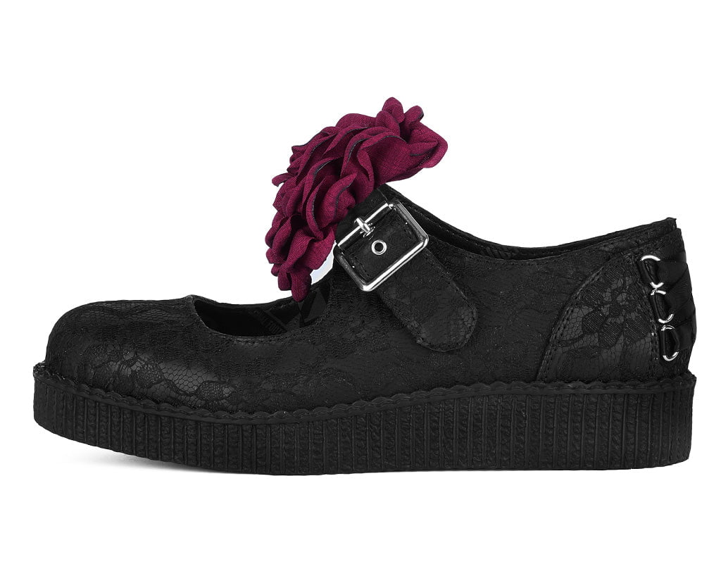 T.U.K. Shoes F3406L Black TUKskin Flower Lace Viva Low Mary Jane