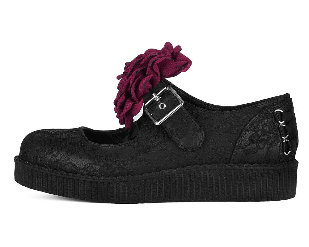 T.U.K. Shoes F3406L Black TUKskin Flower Lace Viva Low Mary Jane
