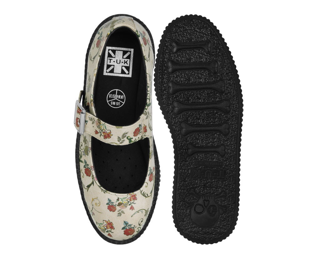 T.U.K. Shoes F3423L Beige Floral Viva Low Mary Jane