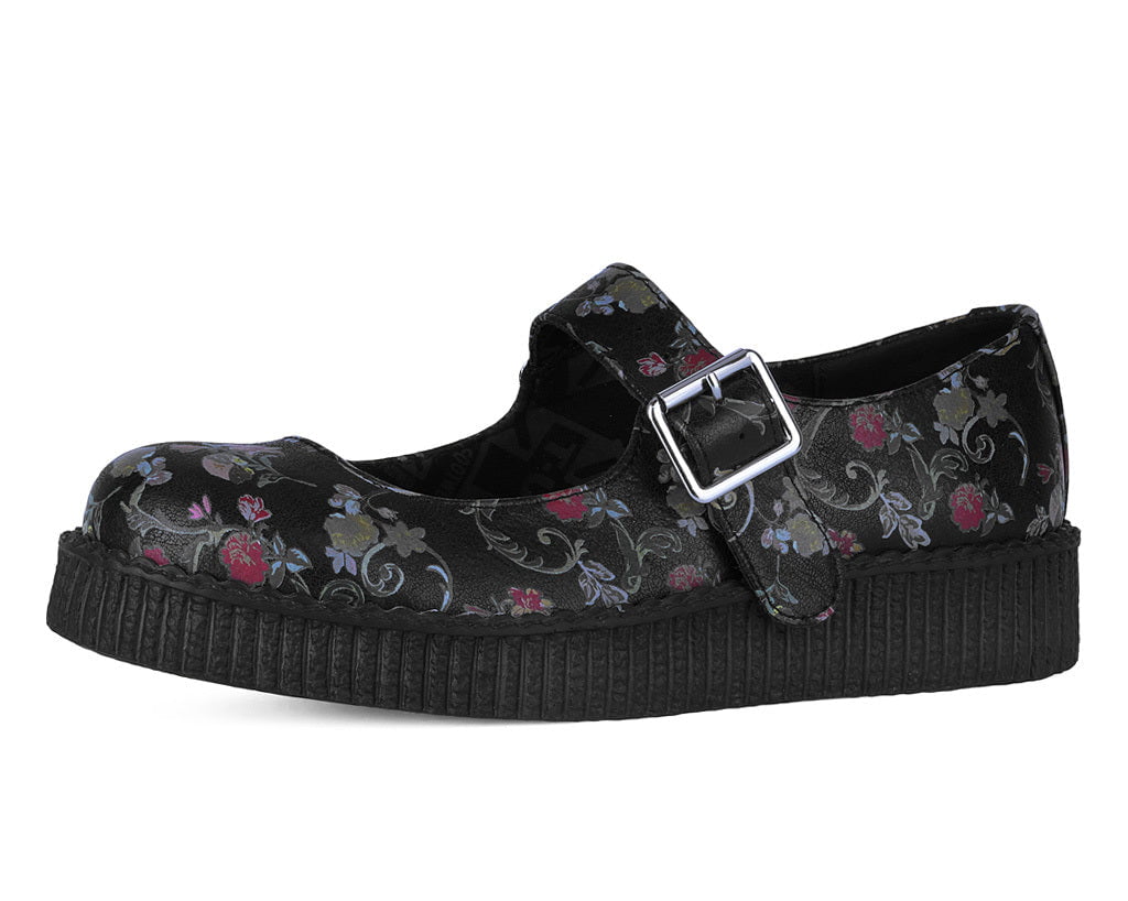 T.U.K. Shoes F3422L Black Floral Viva Low Mary Jane