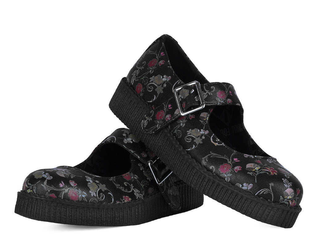 T.U.K. Shoes F3422L Black Floral Viva Low Mary Jane