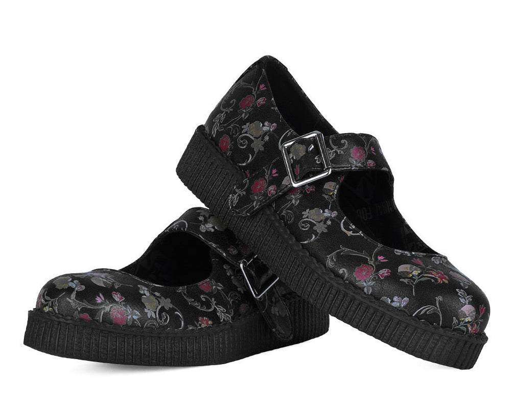 T.U.K. Shoes F3422L Black Floral Viva Low Mary Jane
