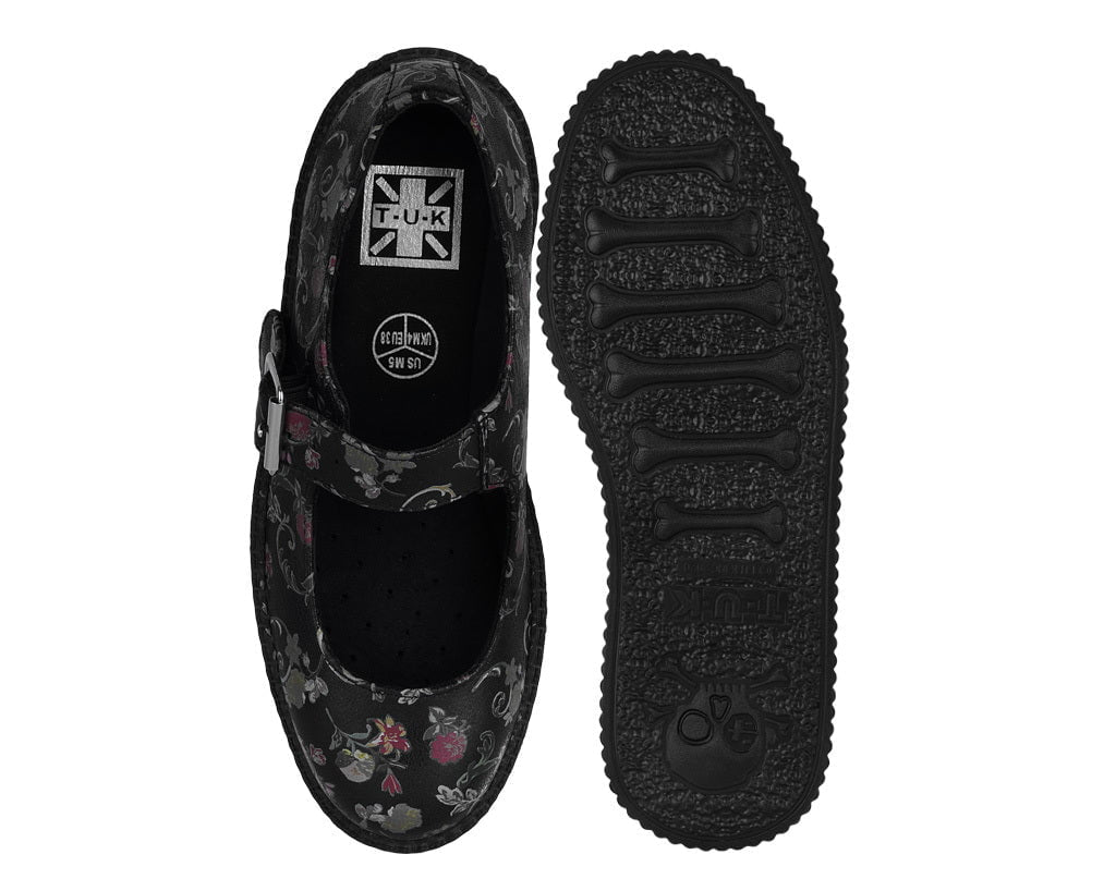 T.U.K. Shoes F3422L Black Floral Viva Low Mary Jane