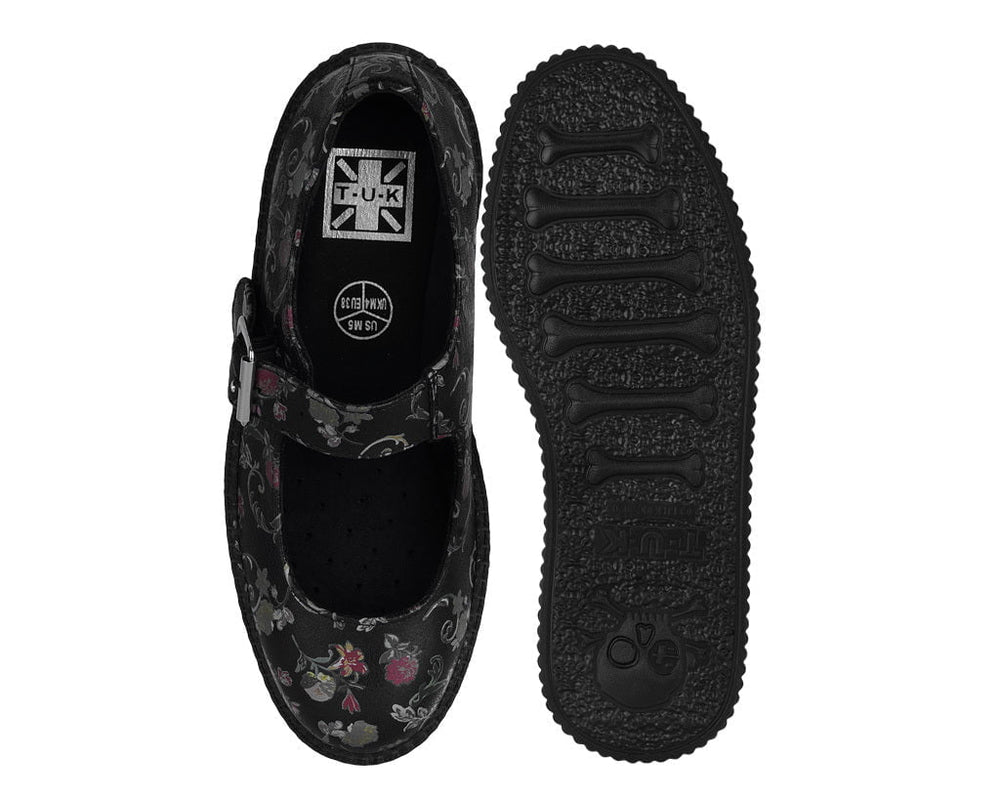 T.U.K. Shoes F3422L Black Floral Viva Low Mary Jane
