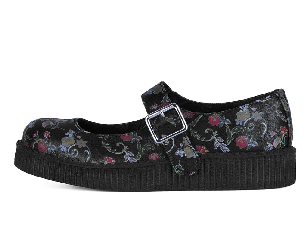 T.U.K. Shoes F3422L Black Floral Viva Low Mary Jane