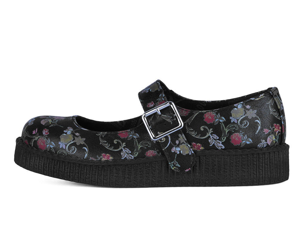 T.U.K. Shoes F3422L Black Floral Viva Low Mary Jane