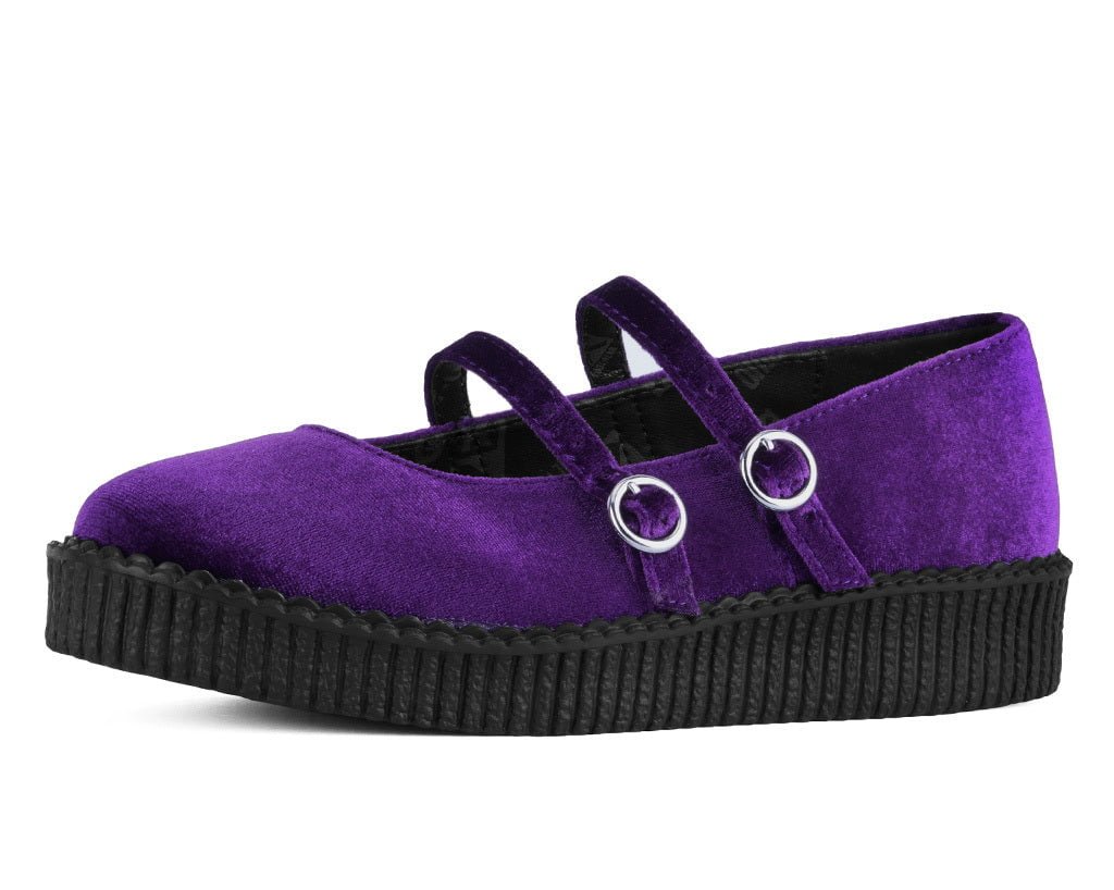 T.U.K. Shoes F3437L Purple Velvet 2-Strap Mary Jane