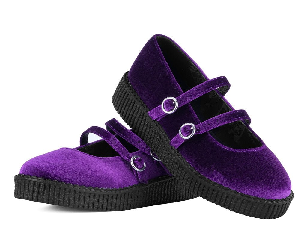 T.U.K. Shoes F3437L Purple Velvet 2-Strap Mary Jane