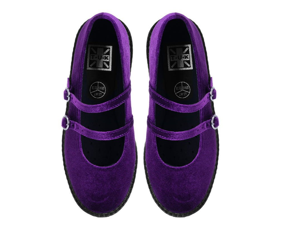 T.U.K. Shoes F3437L Purple Velvet 2-Strap Mary Jane