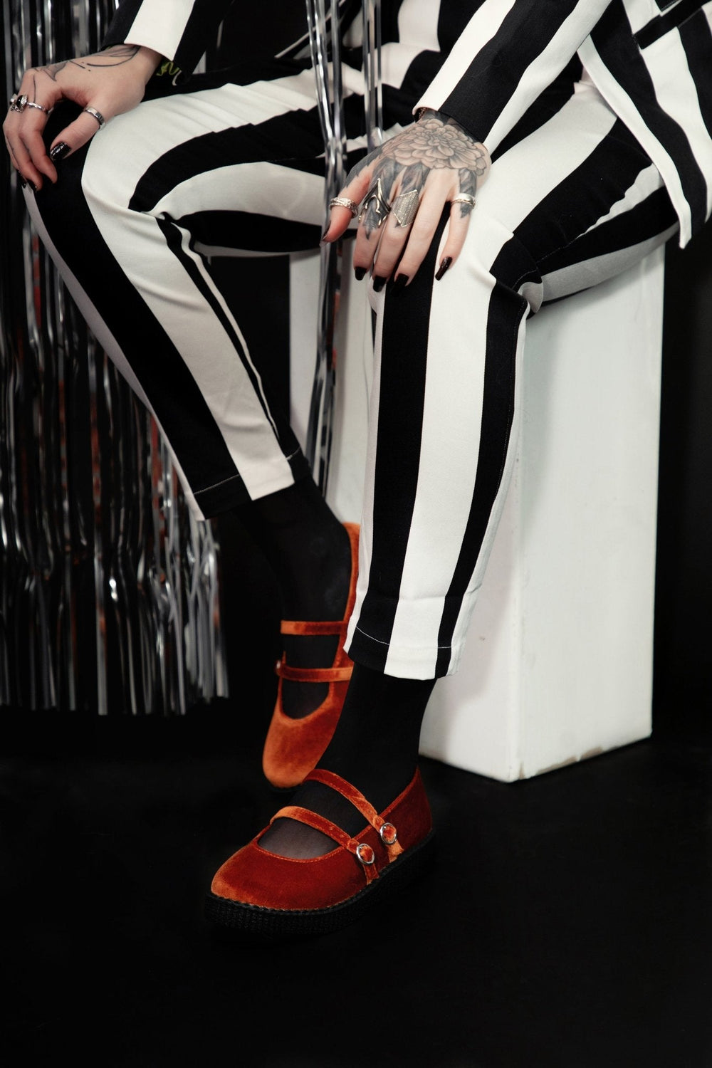 T.U.K. Shoes F3438L Orange Velvet 2-Strap Mary Jane