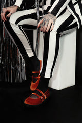 T.U.K. Shoes F3438L Orange Velvet 2-Strap Mary Jane