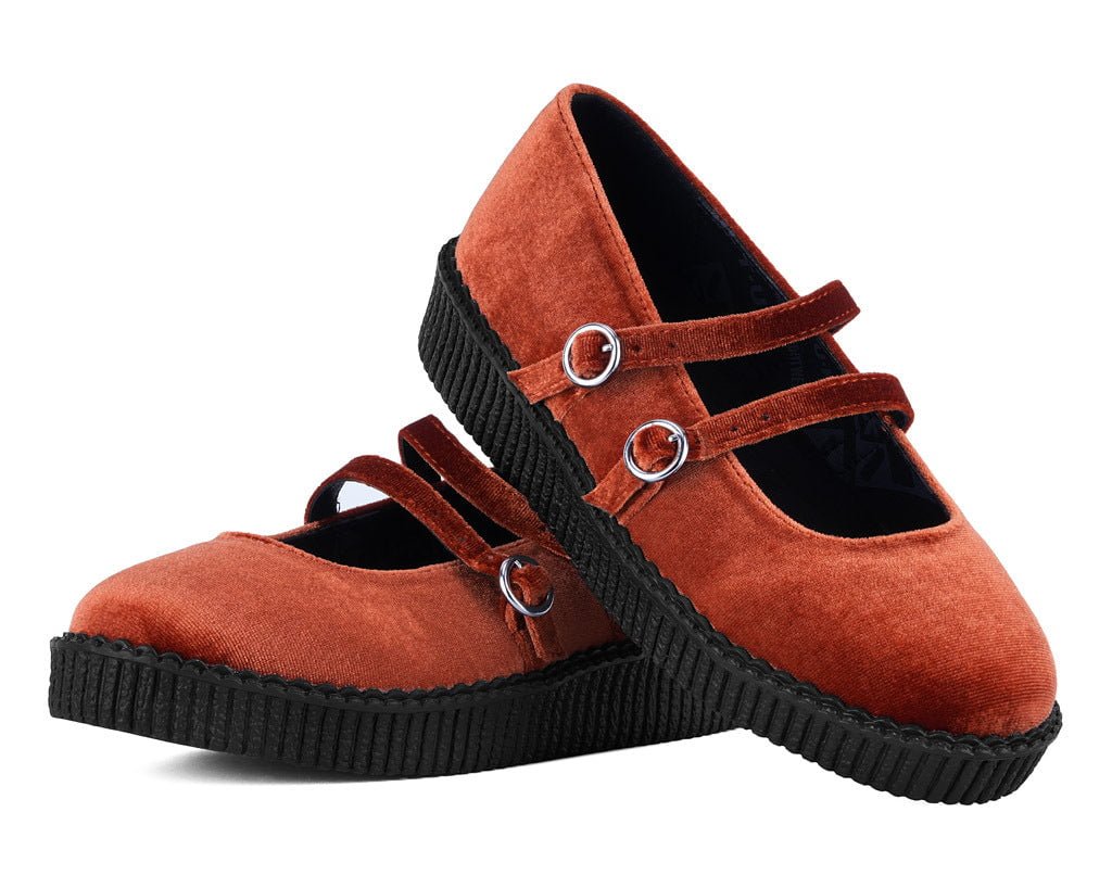 T.U.K. Shoes F3438L Orange Velvet 2-Strap Mary Jane