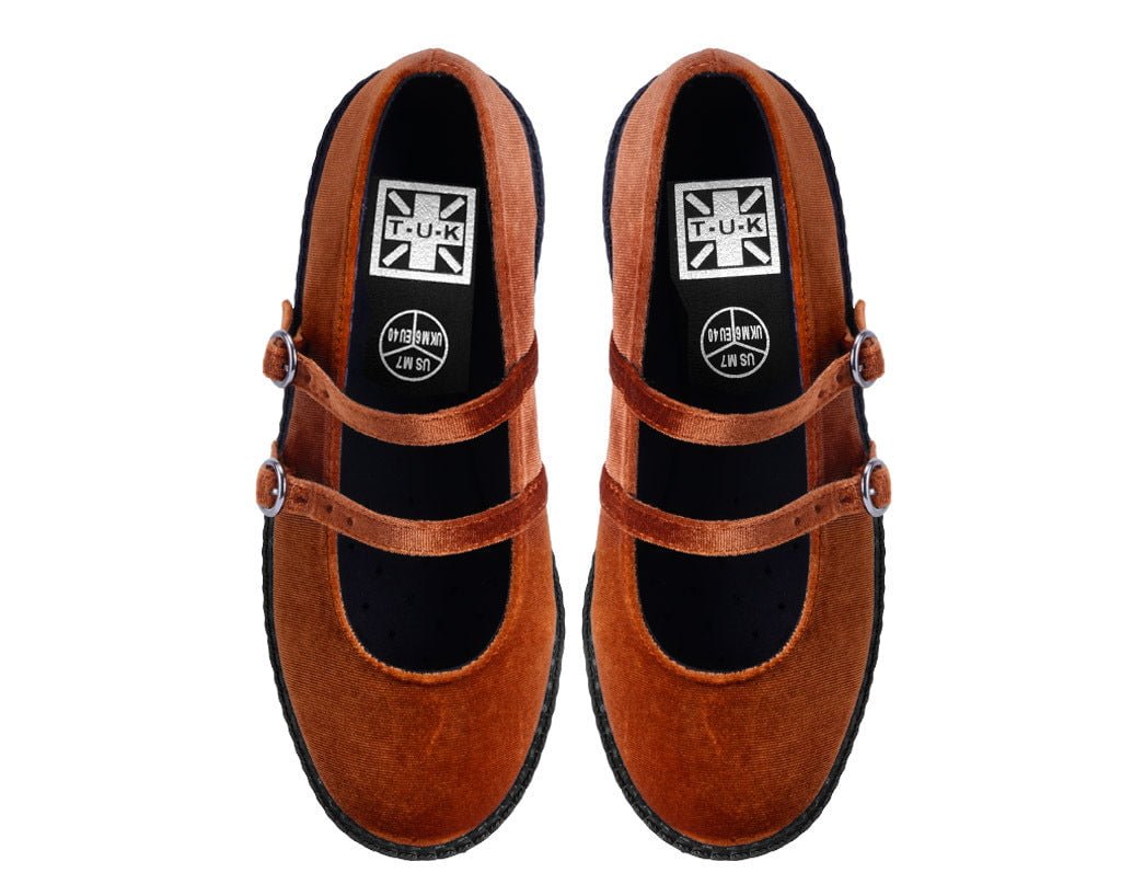 T.U.K. Shoes F3438L Orange Velvet 2-Strap Mary Jane