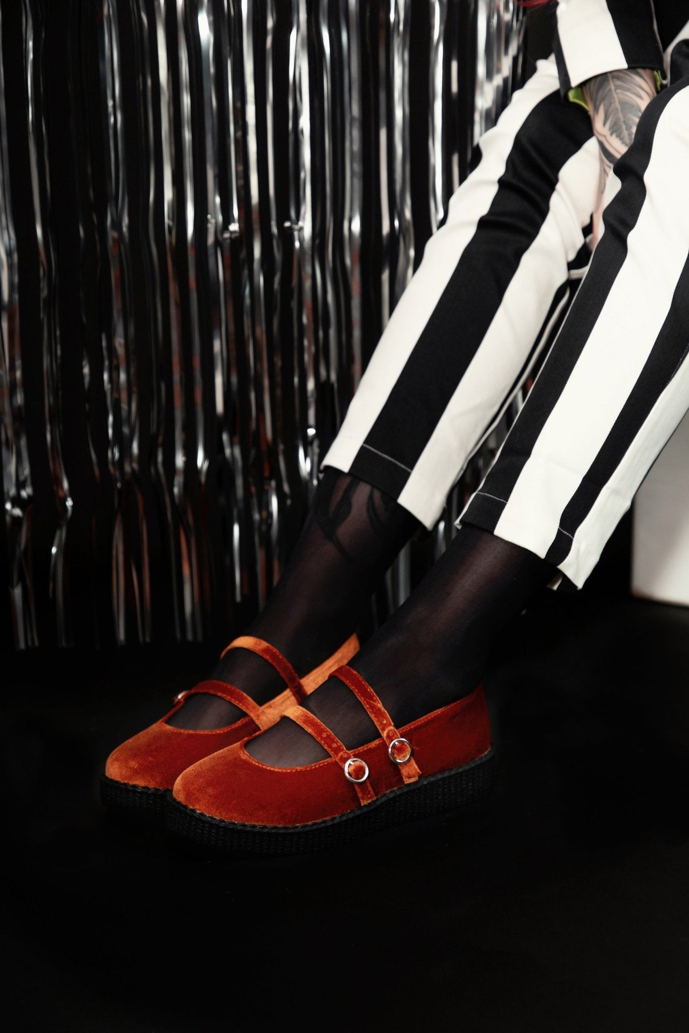 T.U.K. Shoes F3438L Orange Velvet 2-Strap Mary Jane
