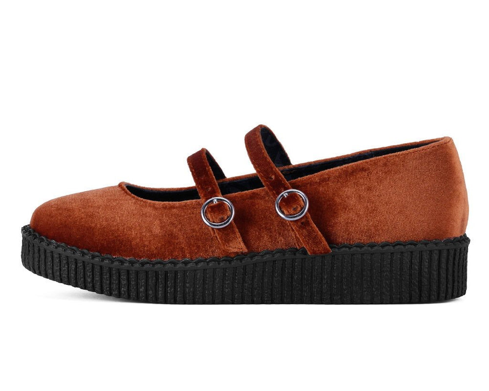 T.U.K. Shoes F3438L Orange Velvet 2-Strap Mary Jane