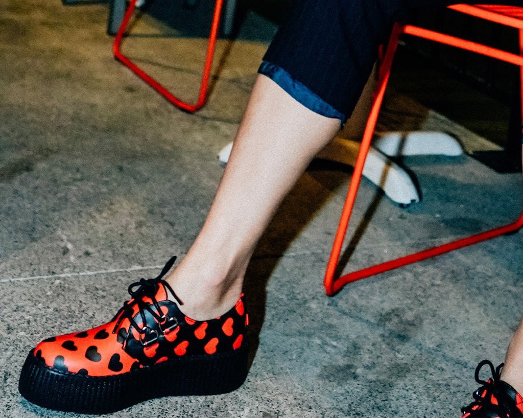 T.U.K. Shoes V3258 Black & Red Hearts Viva Mondo Creeper