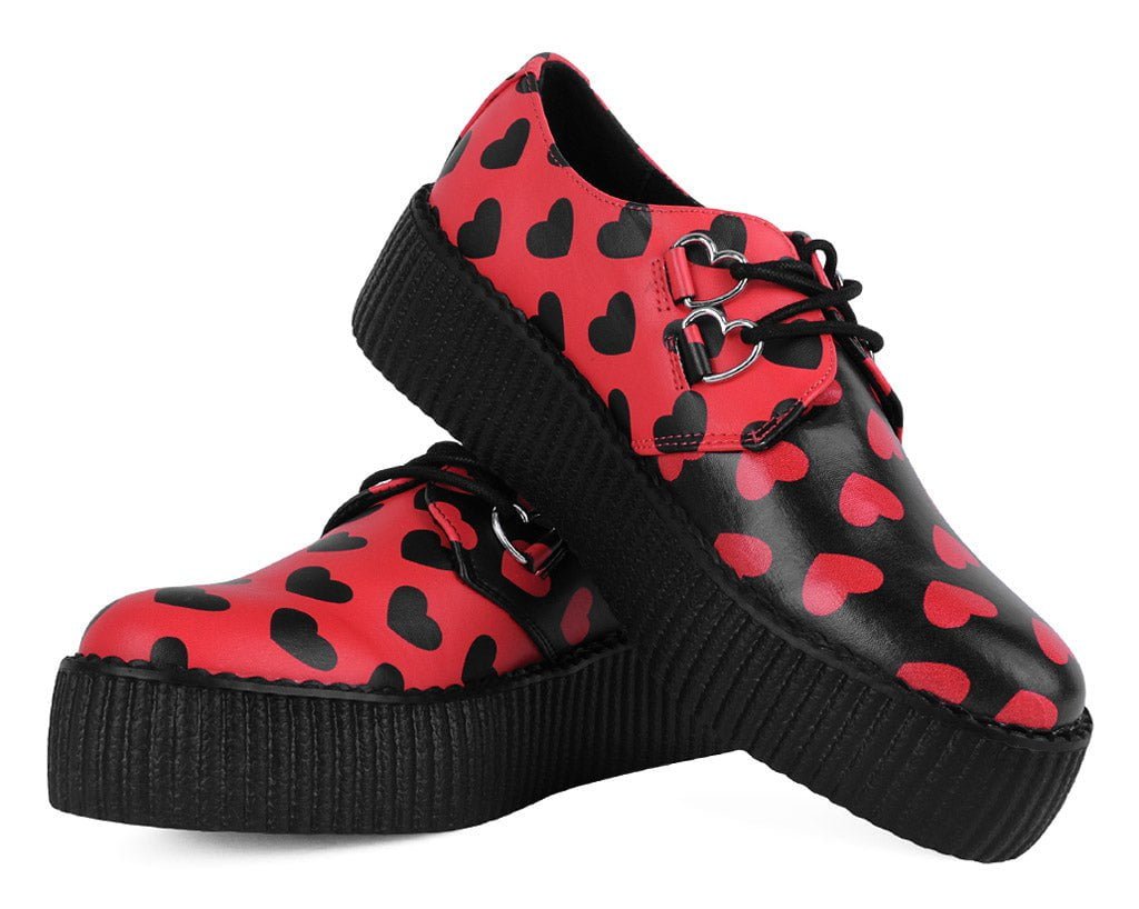 T.U.K. Shoes V3258 Black & Red Hearts Viva Mondo Creeper