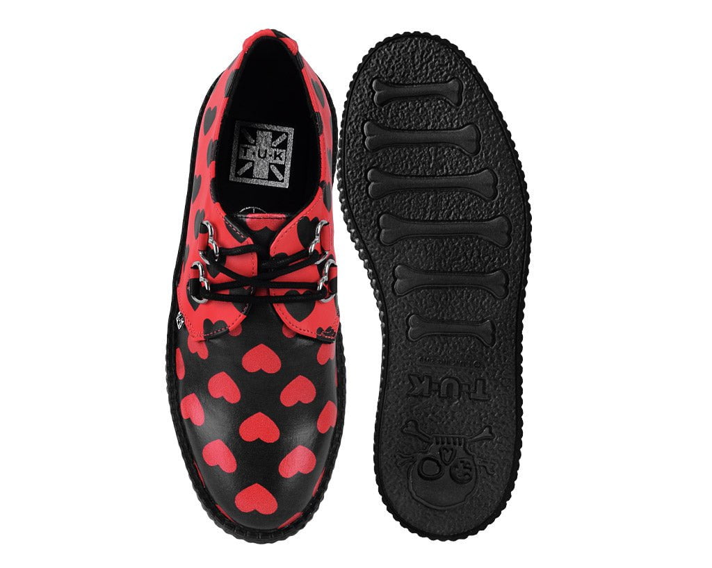 T.U.K. Shoes V3258 Black & Red Hearts Viva Mondo Creeper