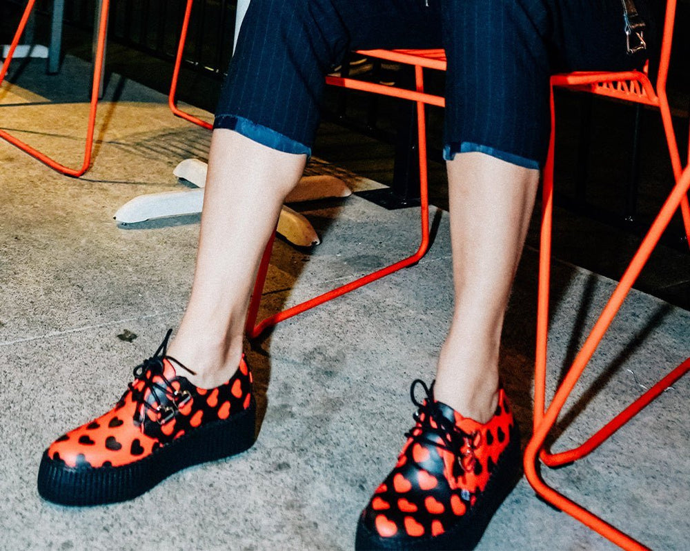 T.U.K. Shoes V3258 Black & Red Hearts Viva Mondo Creeper