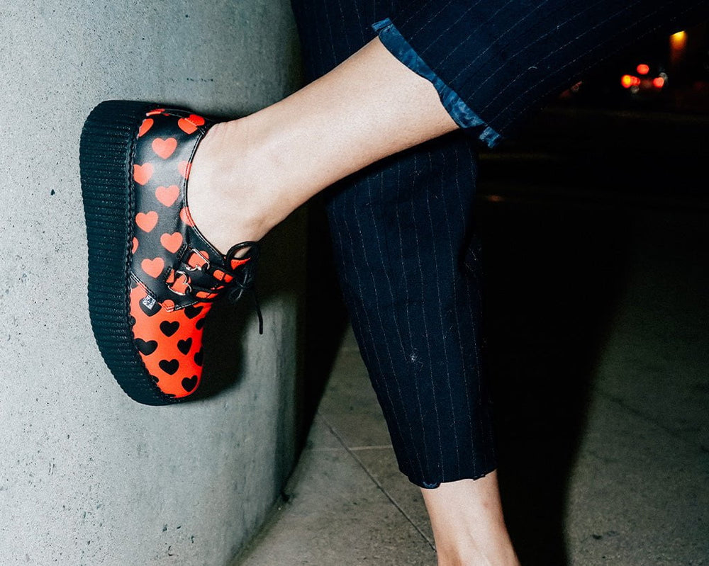 T.U.K. Shoes V3258 Black & Red Hearts Viva Mondo Creeper