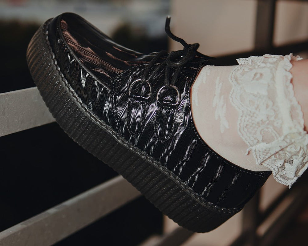 T.U.K. Shoes V3204 Black Wavy Patent Viva Mondo Creeper