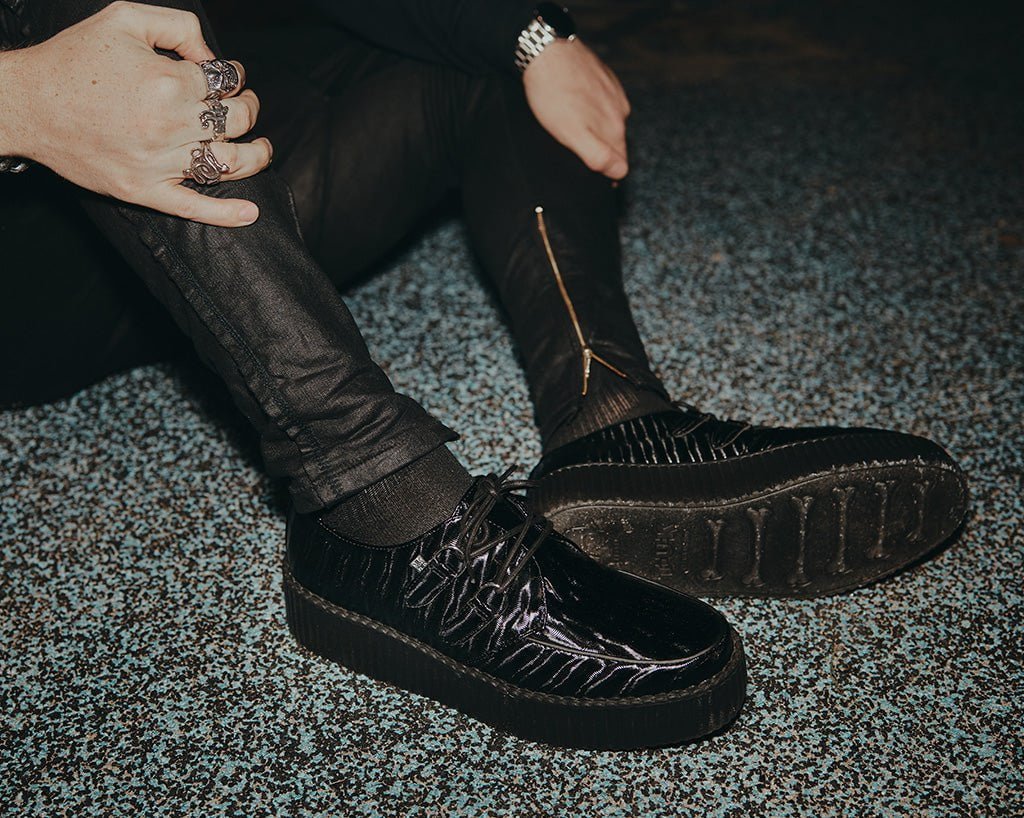 T.U.K. Shoes V3204 Black Wavy Patent Viva Mondo Creeper