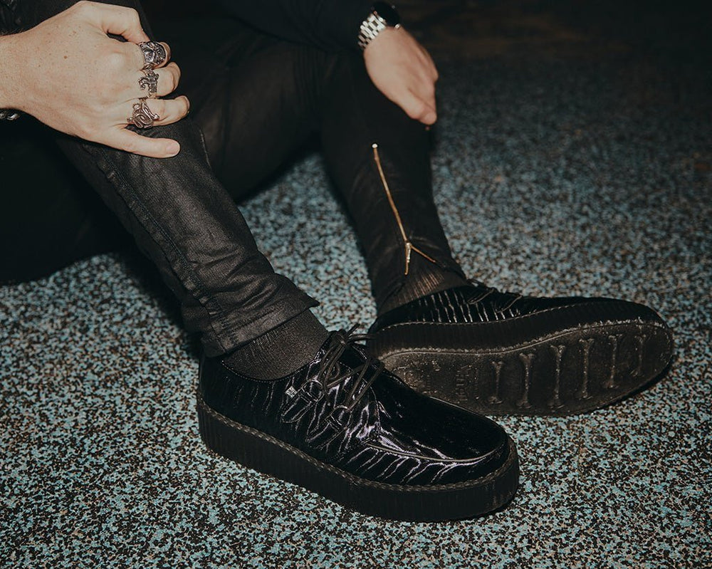 T.U.K. Shoes V3204 Black Wavy Patent Viva Mondo Creeper