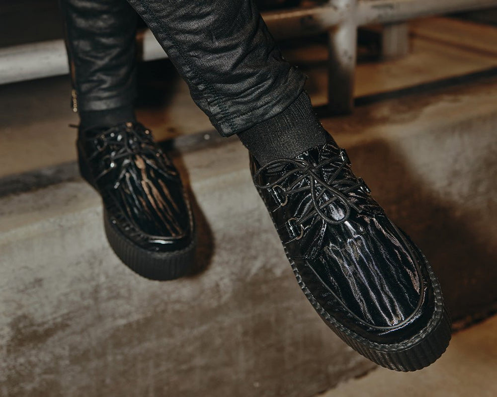 T.U.K. Shoes V3204 Black Wavy Patent Viva Mondo Creeper