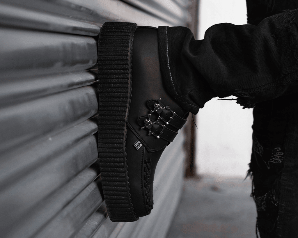 T.U.K. Shoes V9743 Black TUKskin™ 2-Buckle Skull Creeper