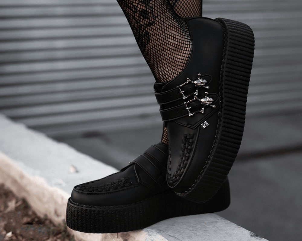 T.U.K. Shoes V9743 Black TUKskin™ 2-Buckle Skull Creeper
