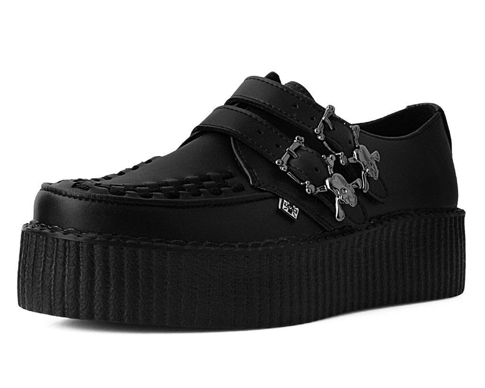 T.U.K. Shoes V9743 Black TUKskin™ 2-Buckle Skull Creeper