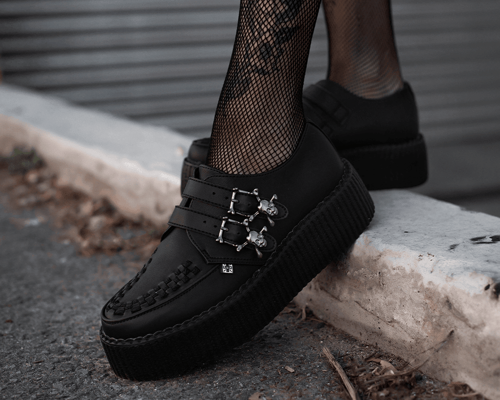 T.U.K. Shoes V9743 Black TUKskin™ 2-Buckle Skull Creeper