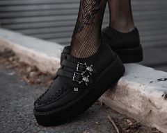 T.U.K. Shoes V9743 Black TUKskin™ 2-Buckle Skull Creeper