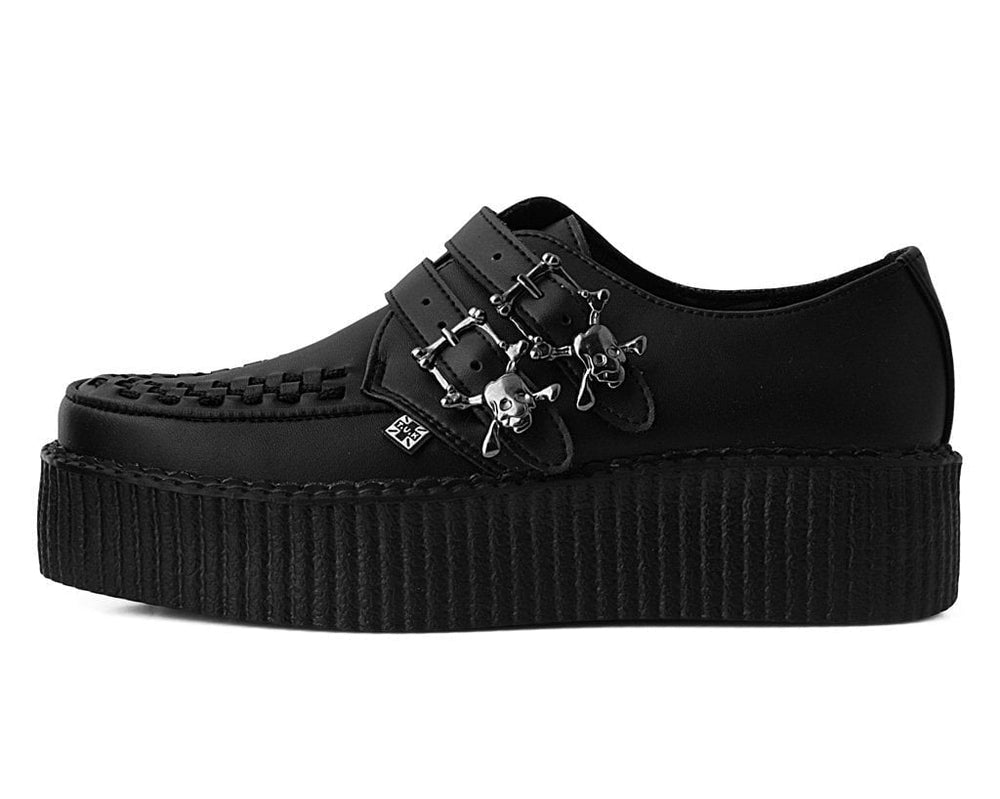 T.U.K. Shoes V9743 Black TUKskin™ 2-Buckle Skull Creeper