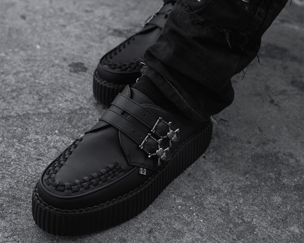 T.U.K. Shoes V9743 Black TUKskin™ 2-Buckle Skull Creeper