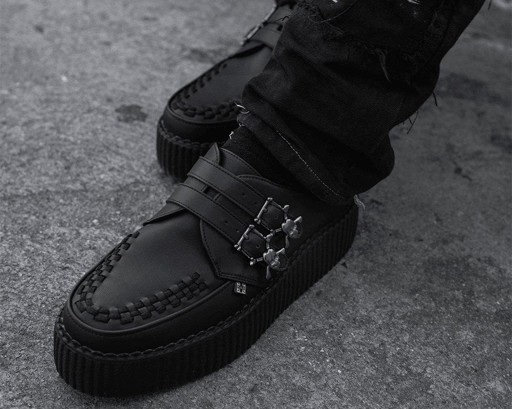 T.U.K. Shoes V9743 Black TUKskin™ 2-Buckle Skull Creeper
