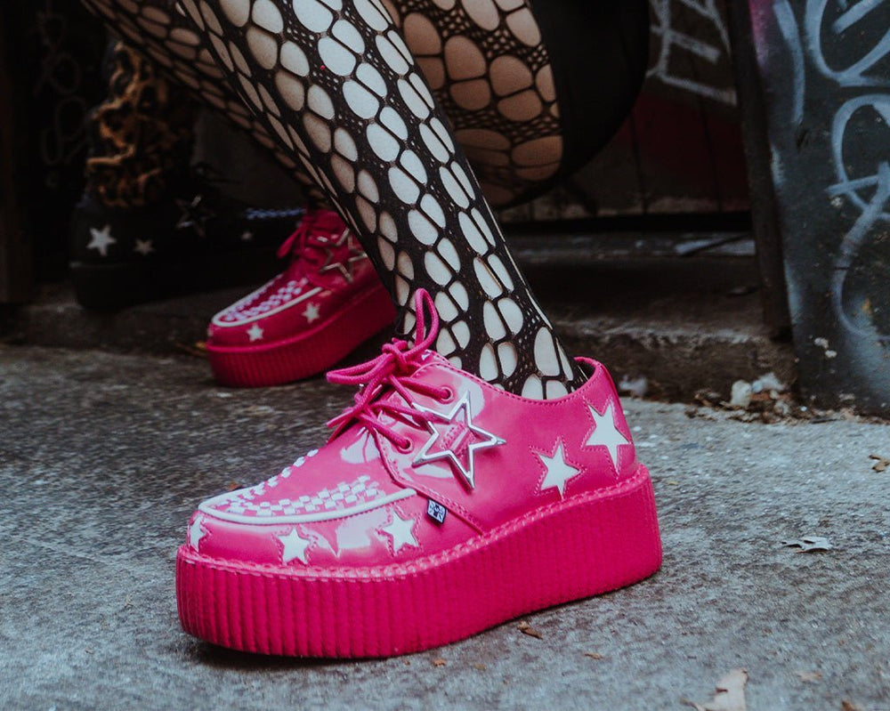 T.U.K. Shoes V3265 Pink & White Star Viva Mondo Creeper