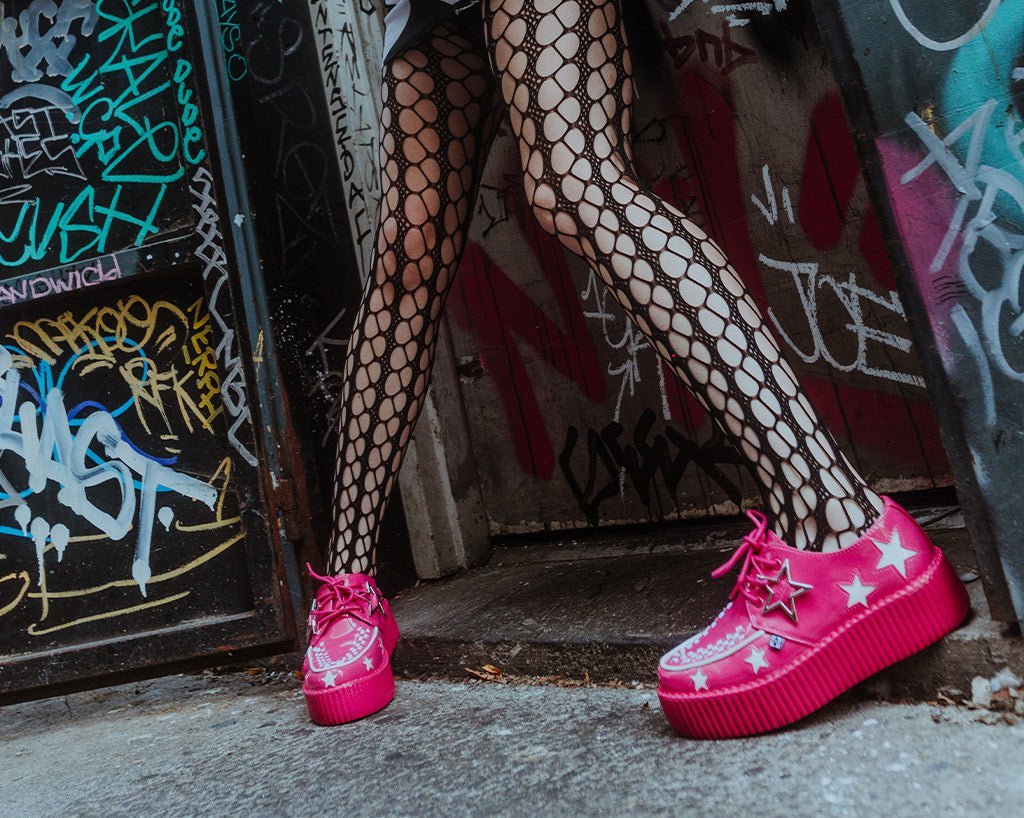 T.U.K. Shoes V3265 Pink & White Star Viva Mondo Creeper