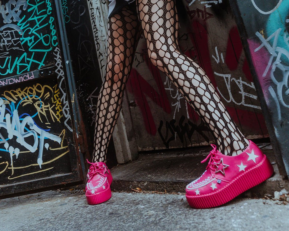 T.U.K. Shoes V3265 Pink & White Star Viva Mondo Creeper