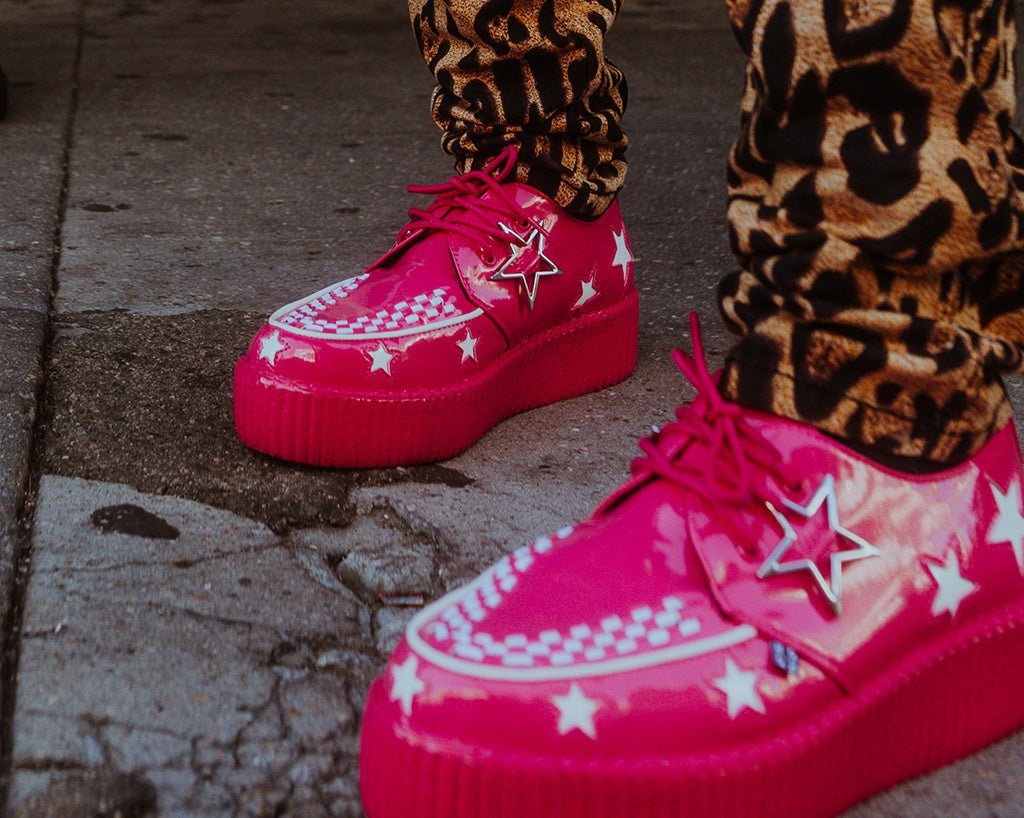 T.U.K. Shoes V3265 Pink & White Star Viva Mondo Creeper