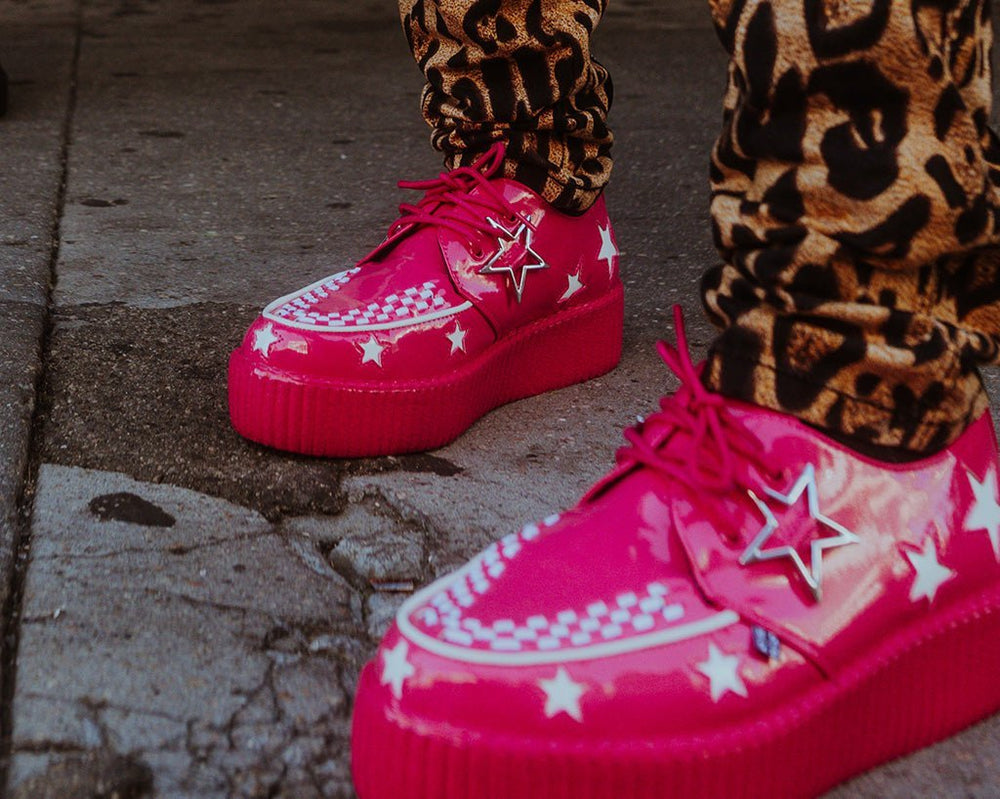 T.U.K. Shoes V3265 Pink & White Star Viva Mondo Creeper
