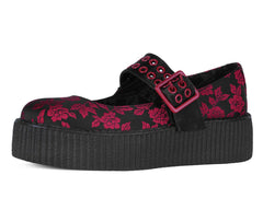 T.U.K. Shoes V3407L Black & Red Silk Flower Mondo Mary Jane